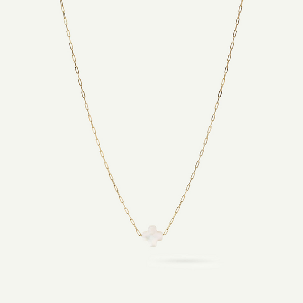 Mother of Pearl Cross Necklace, Gold