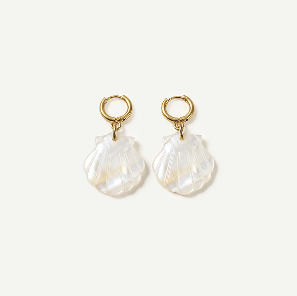 Shell Mother of Pearl Huggies, Gold