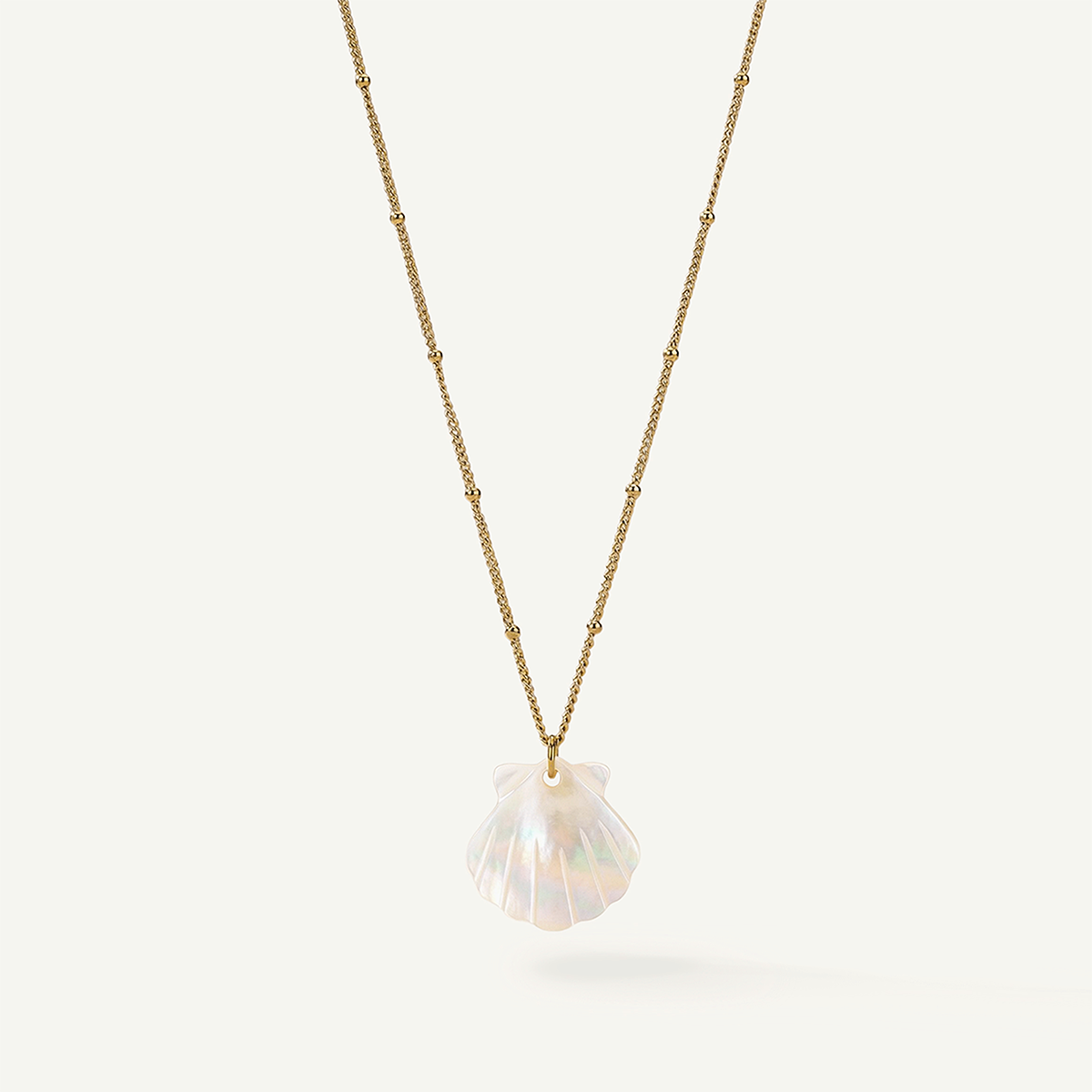 Mother of Pearl Shell Necklace, Gold