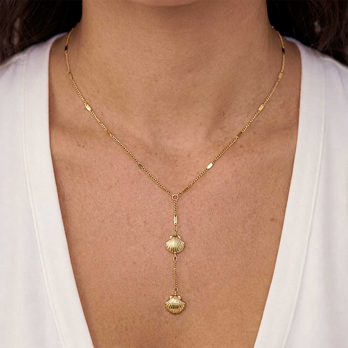 Golden Shell Drop Necklace, Gold