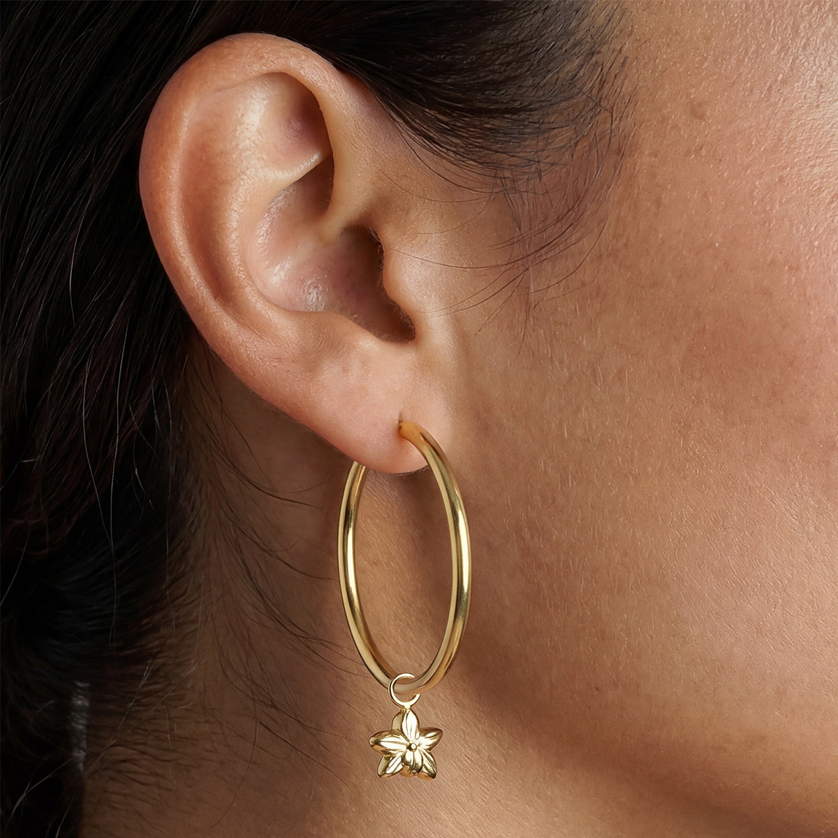 Orchid Mini Charm Large Hoops, Gold