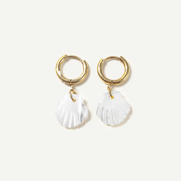 Shell Mini Mother of Pearl Huggies, Gold