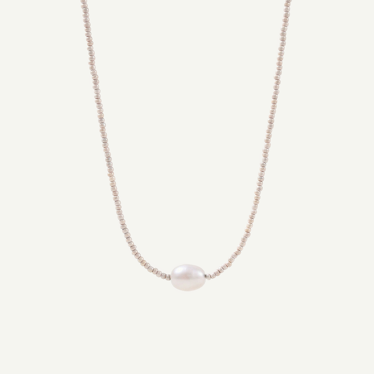 Mia Beaded Silver Pearl Necklace