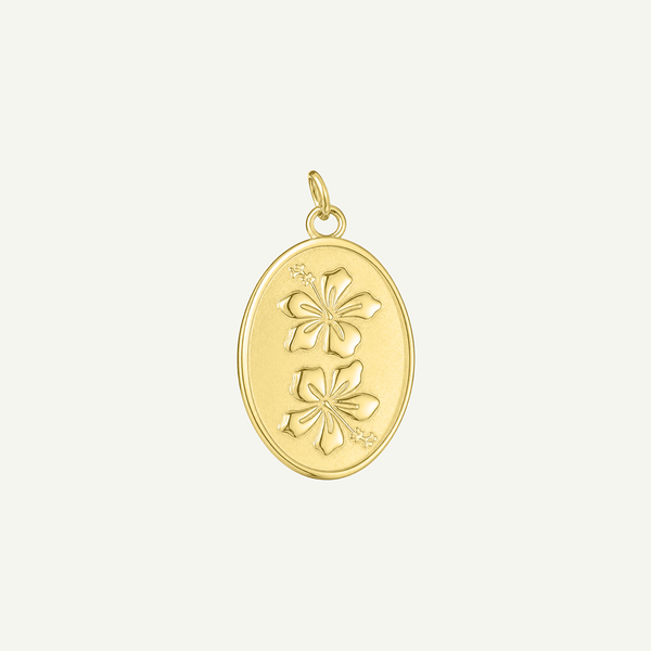 Sister Hibiscus Quilt Oval Pendant