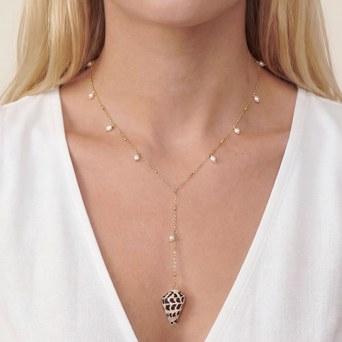 Dainty Hebrew Pearl Drop Necklace, Gold