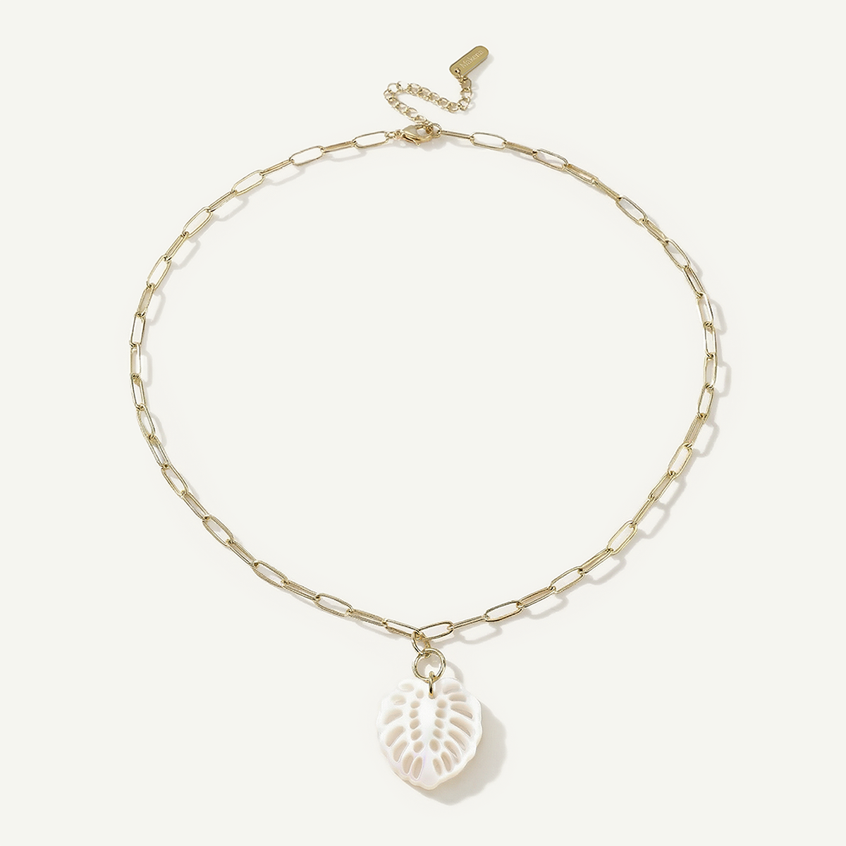 Monstera Mother of Pearl Necklace, Gold