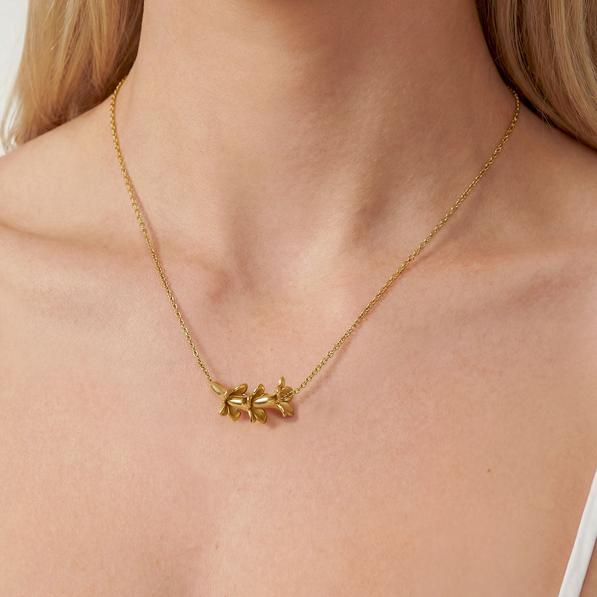 Plumeria Bead Necklace, Gold