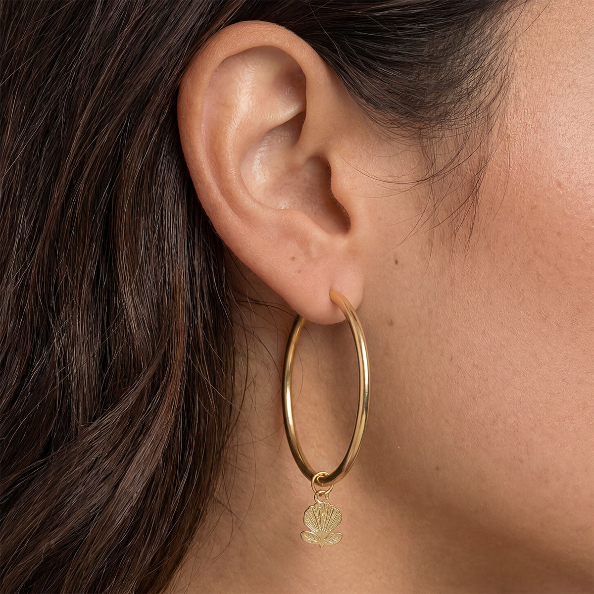 ‘Ōhi‘a Lehua Mini Charm Large Hoops, Gold
