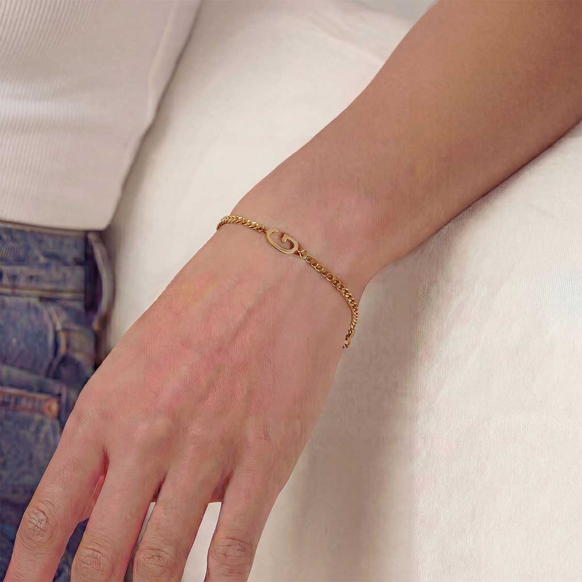 Monogramed Curb Chain Bracelet