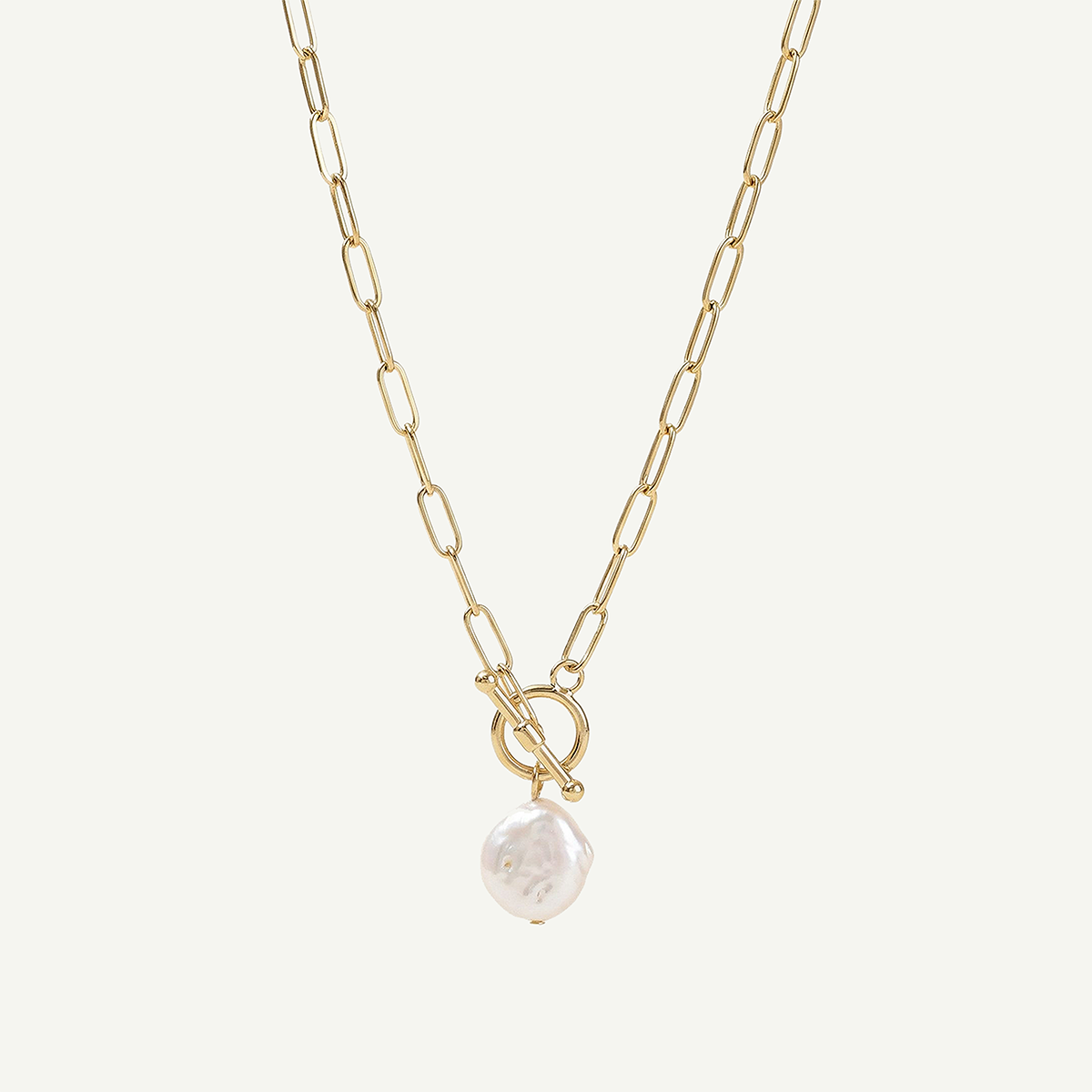 Mandi Pearl Toggle Necklace, Gold