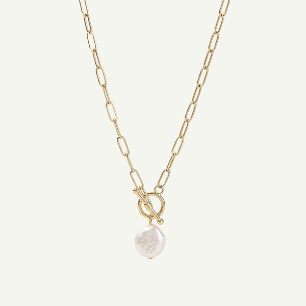 Mandi Pearl Toggle Necklace, Gold